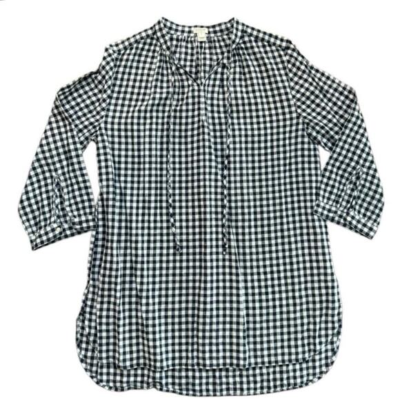 J.Crew Black White Linen Blend Gingham Beach Coverup Tunic Top Size Medium - Picture 1 of 4